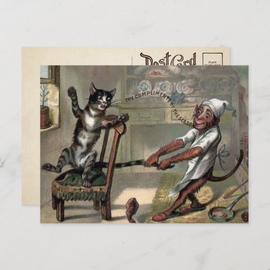 ヴィンテージと猿のクリスマスポストカード ポストカード (正面/裏面)