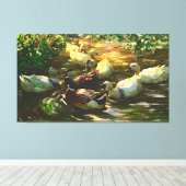 ヴィンテージと白のアヒルが池に入る キャンバスプリント (インサイチュ (ウッドフロア))