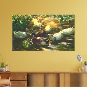 ヴィンテージと白のアヒルが池に入る キャンバスプリント (インサイチュ (リビング))