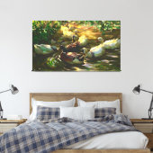 ヴィンテージと白のアヒルが池に入る キャンバスプリント (インサイチュ (寝室))