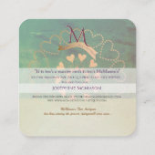 ヴィンテージと老朽ティール（緑がかった色）、赤面、グレー スクエア名刺 (裏面)