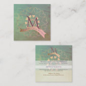 ヴィンテージと老朽ティール（緑がかった色）、赤面、グレー スクエア名刺 (正面/裏面)