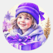 ヴィンテージと花が咲き誇る紫の少女 ラウンドシール (正面)