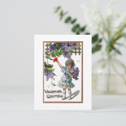 ヴィンテージと花とバレンタインの挨拶 ポストカード (スタンド正面)