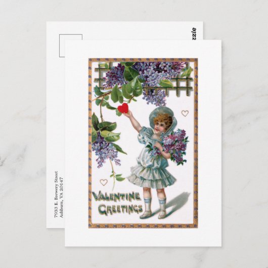 ヴィンテージと花とバレンタインの挨拶 ポストカード (正面/裏面)