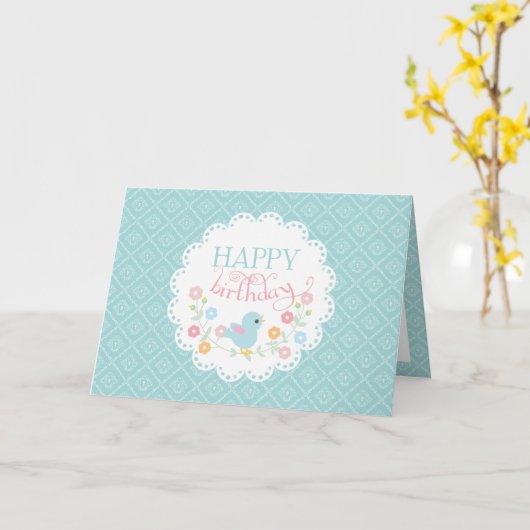 ヴィンテージと花のハッピーバースデー カード (黄色い花)