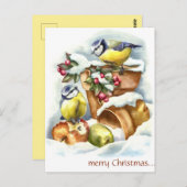 ヴィンテージと花のポットクリスマス ポストカード (正面/裏面)