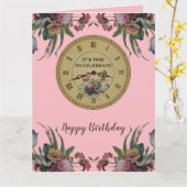 ヴィンテージと花の誕生日パーティー カード (黄色い花)