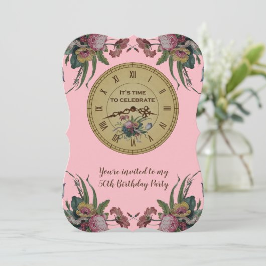 ヴィンテージと花の誕生日パーティー 招待状 (スタンド正面)