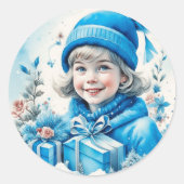 ヴィンテージと花を贈る青い少女 ラウンドシール (正面)