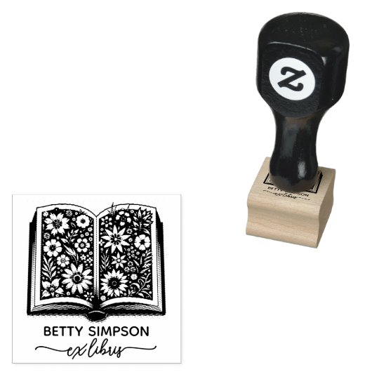 ヴィンテージと花カスタム図書切手 ラバースタンプ (押印)