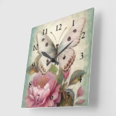 ヴィンテージと花 スクエア壁時計 (傾斜)