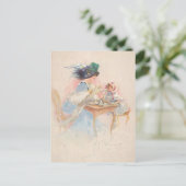 ヴィンテージと茶を飲む子供 ポストカード (スタンド正面)