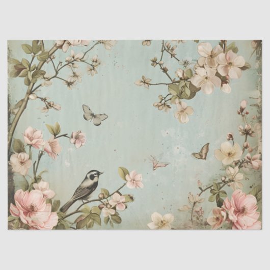 ヴィンテージと蝶さくらんぼ花ツリー 薄葉紙 (正面)