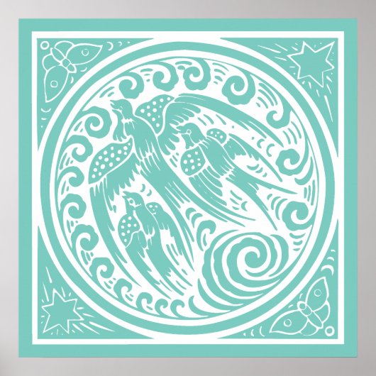 ヴィンテージと蝶と星の鳥 ポスター (正面)