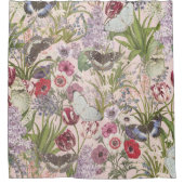 ヴィンテージと蝶のコラージュ シャワーカーテン (正面)