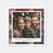 ヴィンテージと赤モダンと緑の雪片 スタンダードカクテルナプキン (正面)