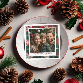 ヴィンテージと赤モダンと緑の雪片 スタンダードカクテルナプキン