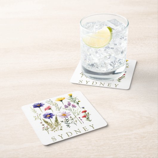 ヴィンテージと野生のモダン花 スクエアペーパーコースター (インサイチュ)