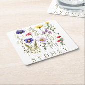 ヴィンテージと野生のモダン花 スクエアペーパーコースター (アングル)