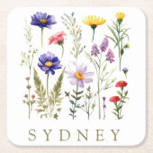 ヴィンテージと野生のモダン花 スクエアペーパーコースター (正面)