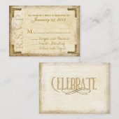 ヴィンテージと金ゴールドのRSVPカード(Chunky Business Card) エンクロージャーカード (正面/裏面)