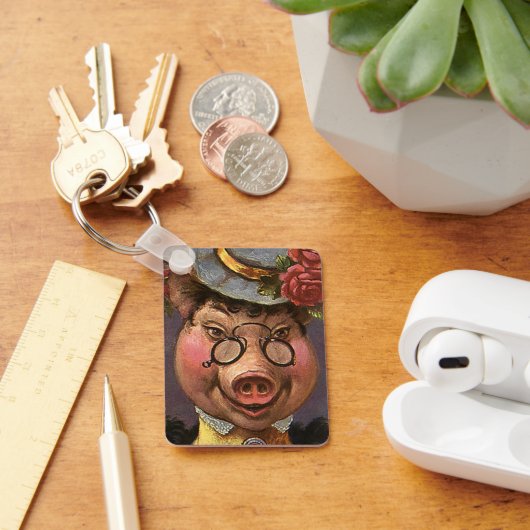 ヴィンテージと間抜け女おもしろいビクトリアン豚 キーホルダー (デスク)