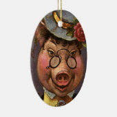 ヴィンテージと間抜け女おもしろいビクトリアン豚 セラミックオーナメント (右)