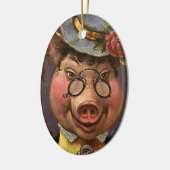 ヴィンテージと間抜け女おもしろいビクトリアン豚 セラミックオーナメント (左)