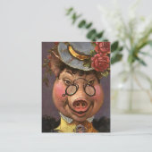 ヴィンテージと間抜け女おもしろいビクトリアン豚 ポストカード (スタンド正面)