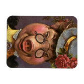 ヴィンテージと間抜け女おもしろいビクトリアン豚 マグネット (横)