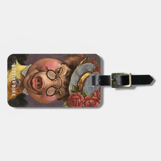 ヴィンテージと間抜け女おもしろいビクトリアン豚 ラゲッジタグ (正面横)
