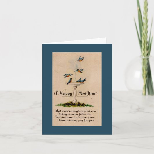 ヴィンテージと鳥の新年 カード (正面)