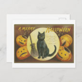 ヴィンテージと黒猫のハロウィンの挨拶 ポストカード (正面/裏面)
