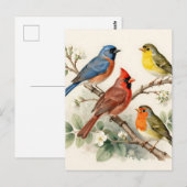 ヴィンテージなうたごえ鳥の花の枝のイラスト ポストカード (正面/裏面)