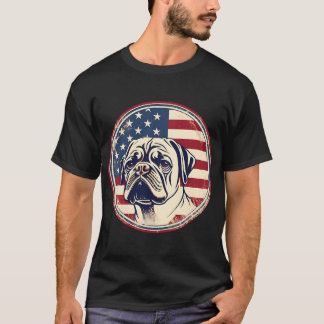 ヴィンテージなアメリカ国旗のプードッグ Tシャツ