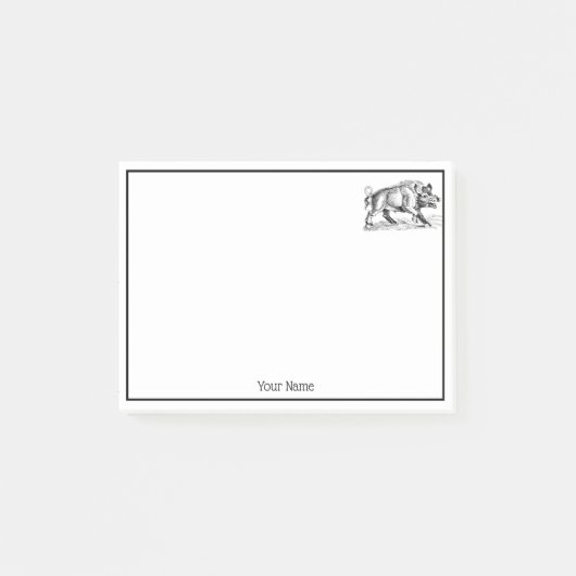 ヴィンテージなイノシシの図面 BW #2 ポストイット (正面)
