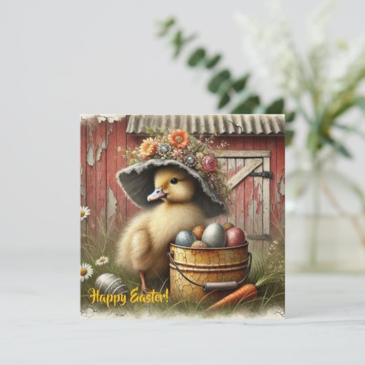 ヴィンテージなイースターのダックと卵のファームハウス シーズンカード (スタンド正面)