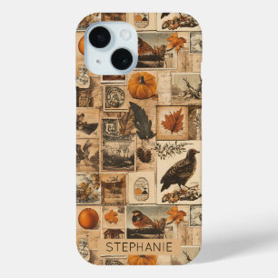 ヴィンテージなオータムコラージュパターン 田舎風のエフェメラ iPhone 15ケース