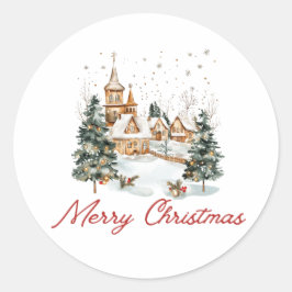 ヴィンテージなクリスマスのイラスト メリークリスマス ラウンドシール