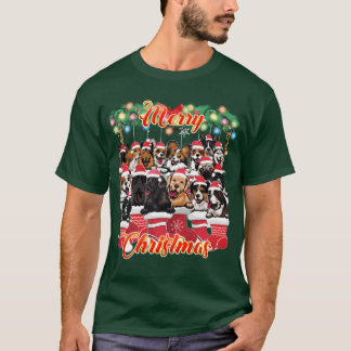 ヴィンテージなクリスマスの犬 装飾としての犬 かわいい犬のクリスマス Tシャツ