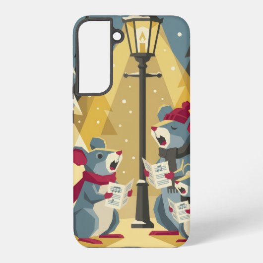 ヴィンテージなクリスマスキャロルのネズミ Samsung フォンケース Galaxyケース (裏面)