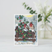 ヴィンテージなコマドリとヒイラギのクリスマス ポストカード (スタンド正面)