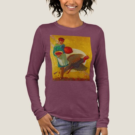 ヴィンテージなサンクスギビングの収穫イラスト トライブレンドTシャツ (正面)