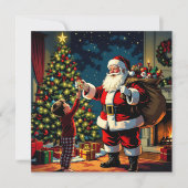 ヴィンテージなサンタクロースと少年 クリスマス・イヴ シーズンカード (正面)