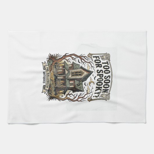 ヴィンテージなハロウィンTシャツ 幽霊の家のデザイン キッチンタオル (横)