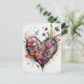 ヴィンテージなハートと水彩の花のロマンチックなカード ポストカード (スタンド正面)