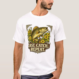 ヴィンテージなバスの飛躍 フィッシング キャスト キャッチ リピート Tシャツ