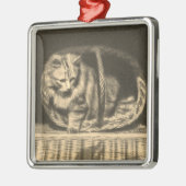ヴィンテージなバスケットの中の猫 メタルオーナメント (左)