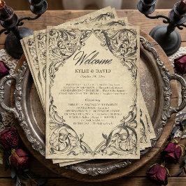 ヴィンテージなバットまでのブラックパーチメント結婚式 プログラム